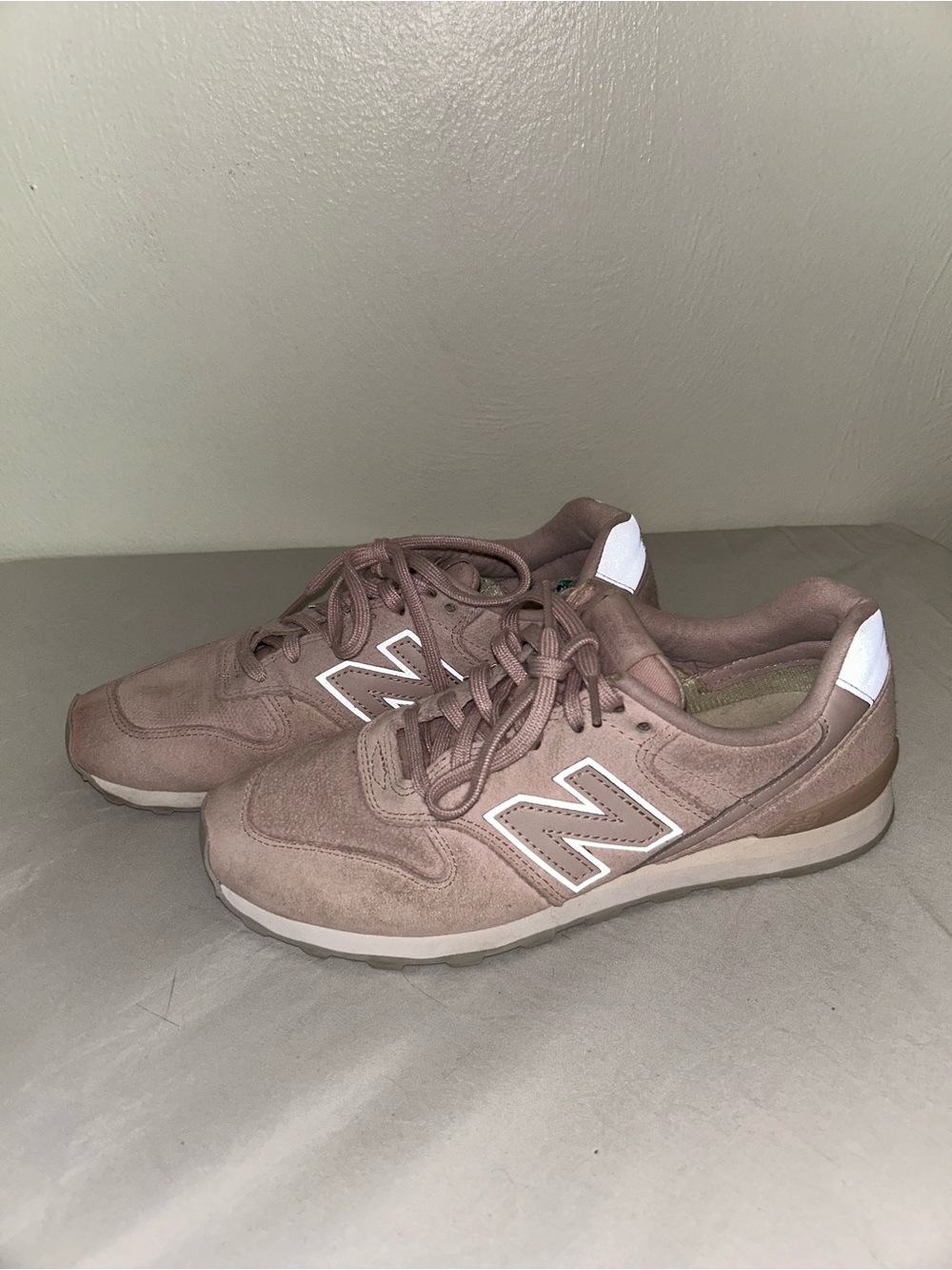 New Balance Women's Dusty Pink Suede Sneakers with White Accents